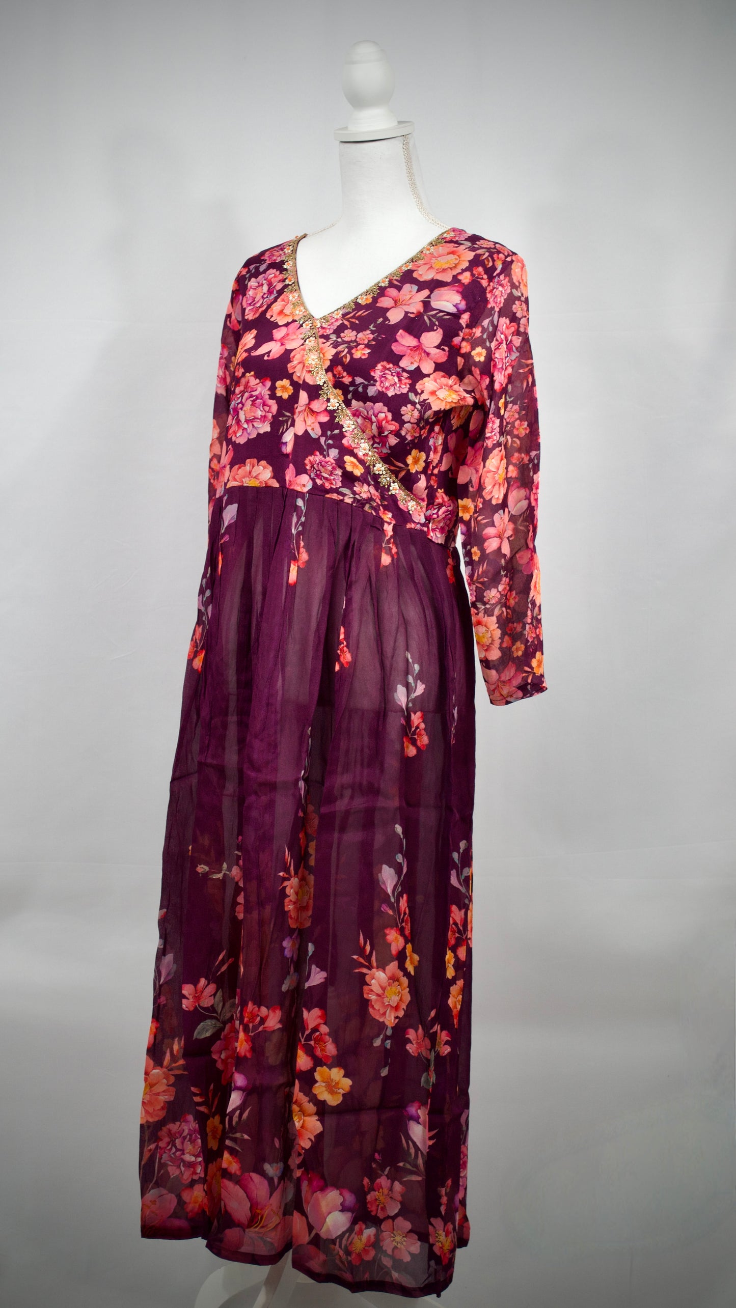 Dark Purple Chinon Rakha Style Kurta Set
