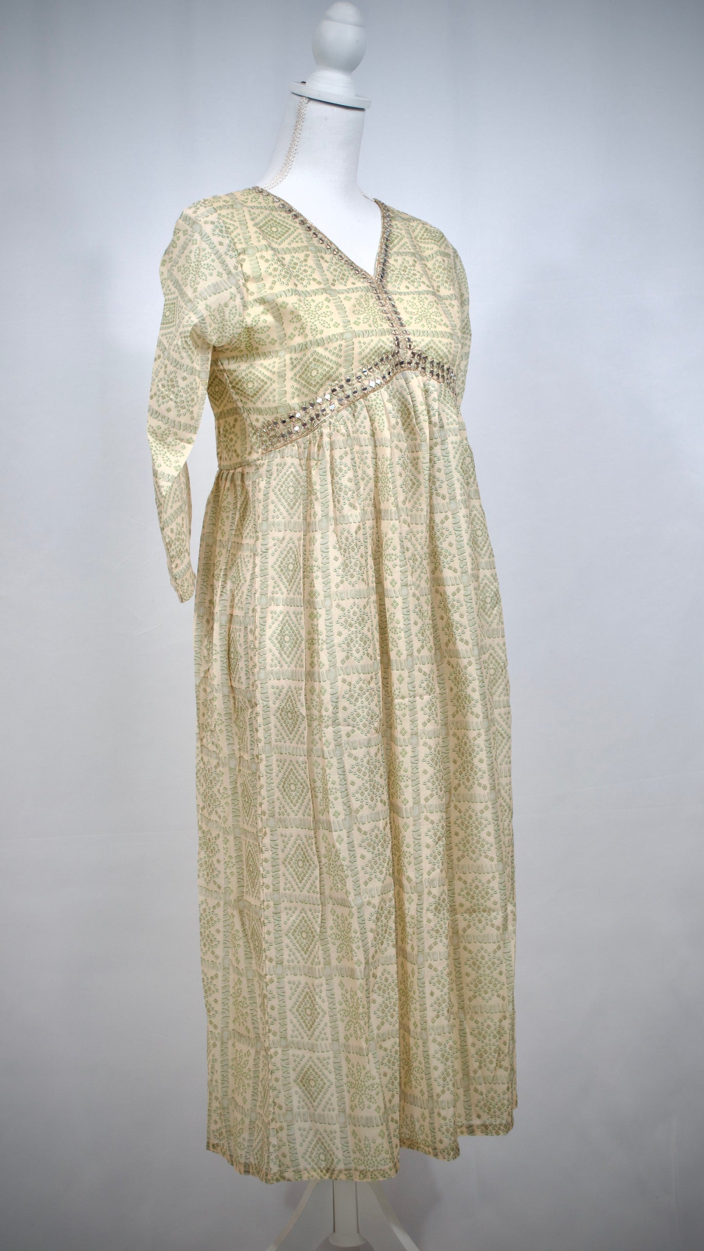 Soft Yellow and Light Green Bandhni Chanderi Alia Style Kurta Set