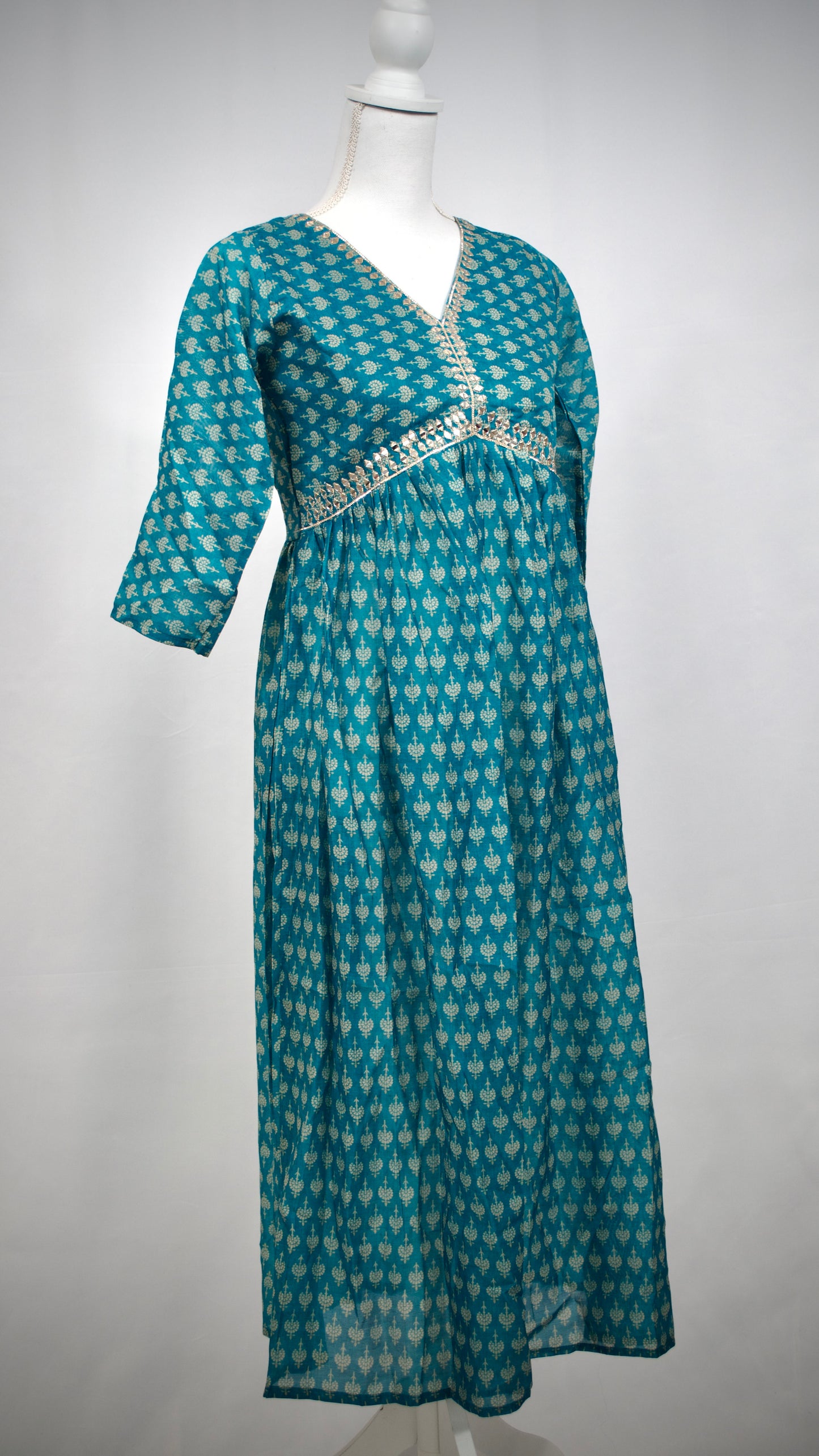 Teal Chanderi Alia Style Kurta Set