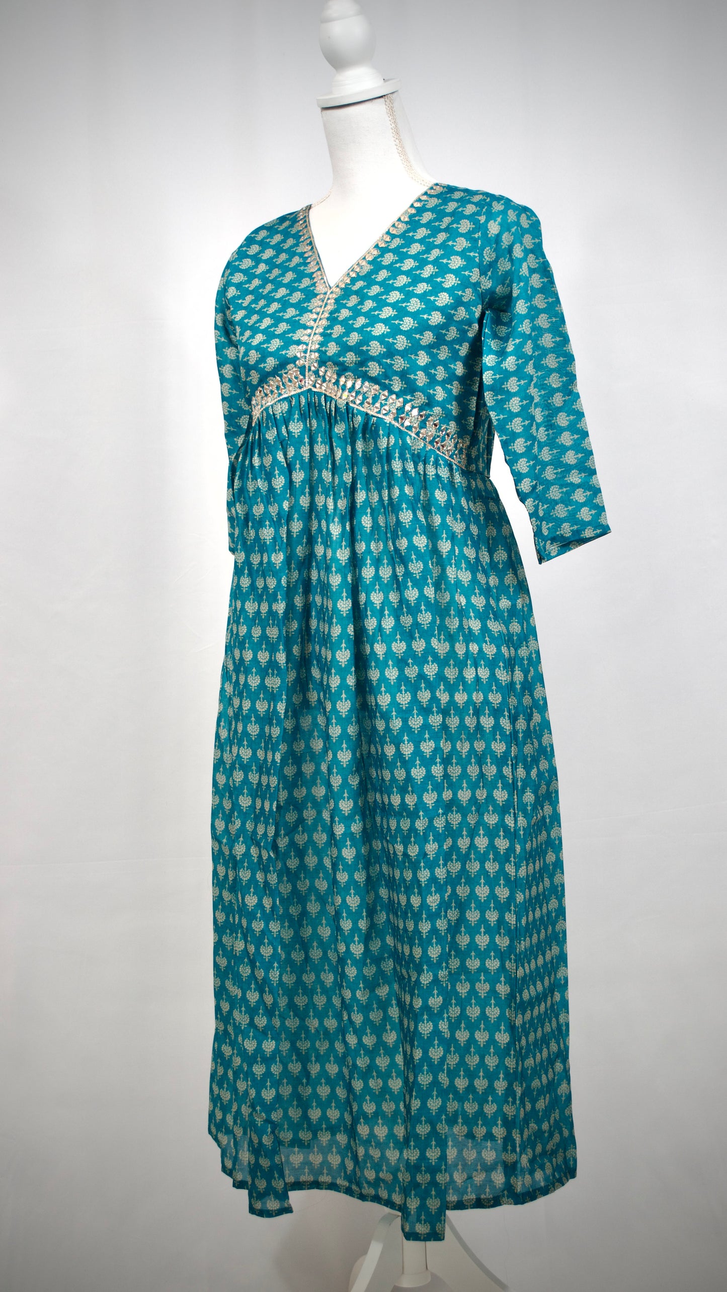 Teal Chanderi Alia Style Kurta Set