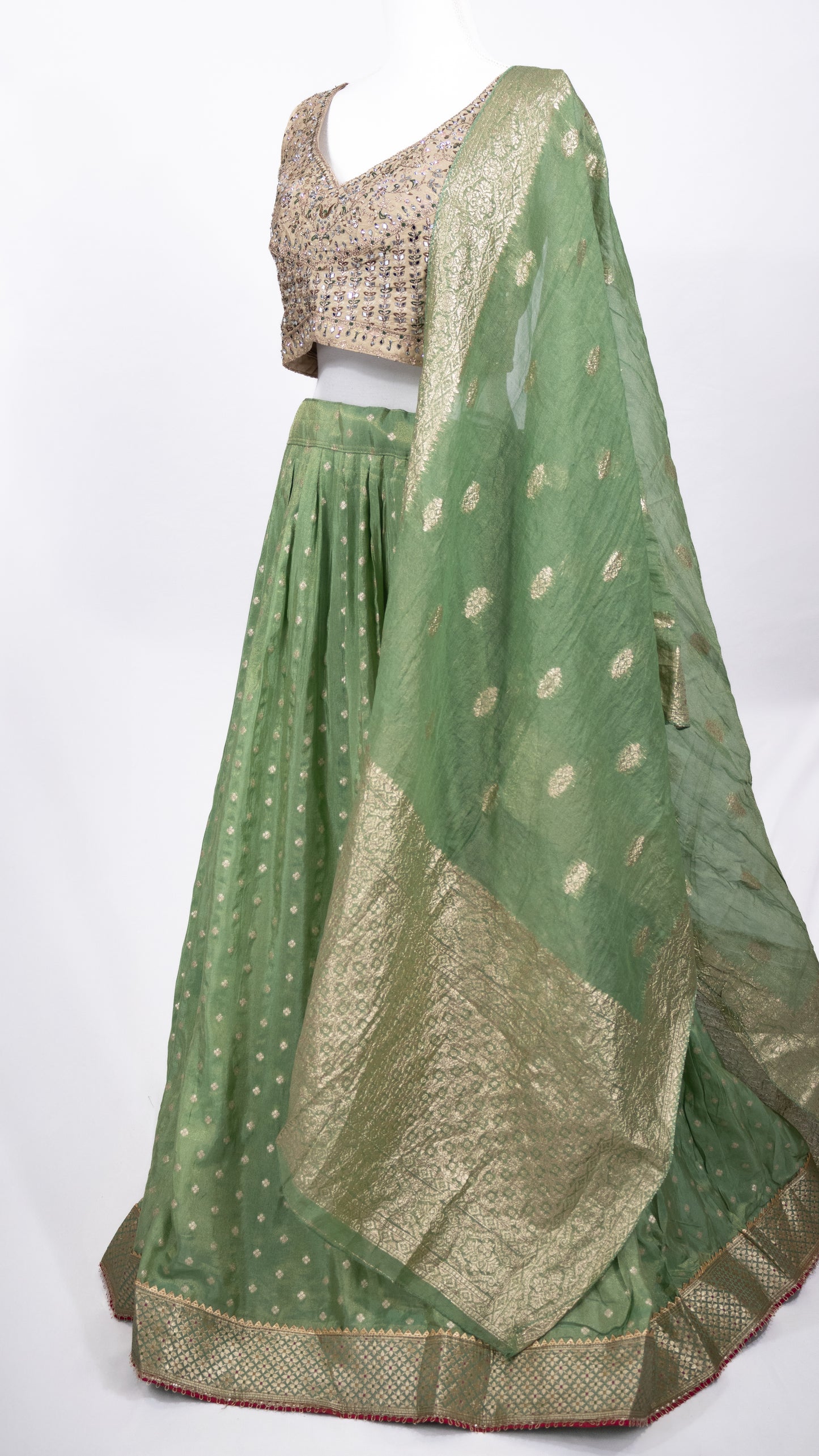 Green Embroidered Lehenga Set