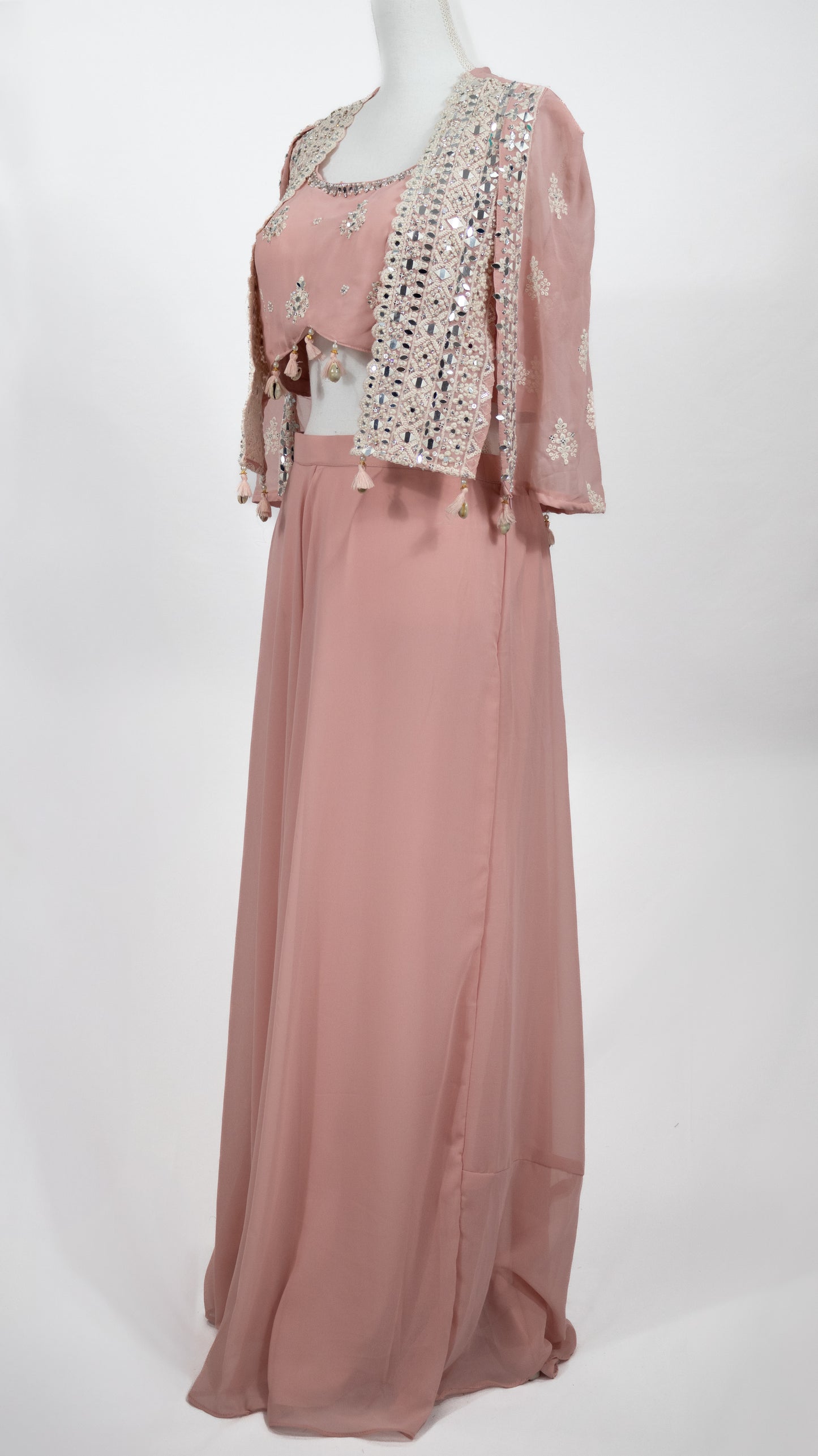 Blush Pink Palazzo Set with Mirror Work Jacket