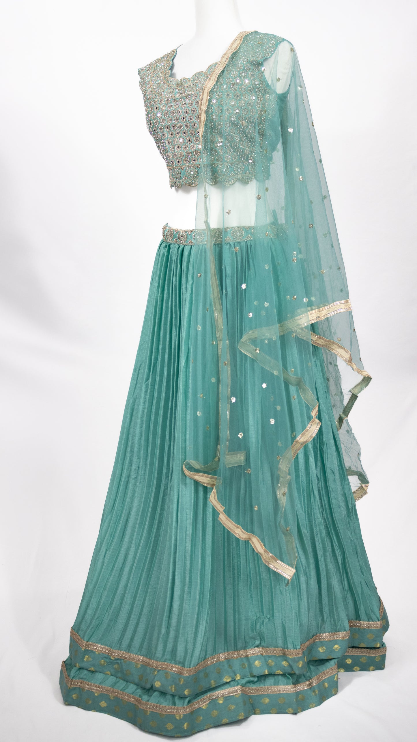 Sea Green Mirror Work Lehenga Set
