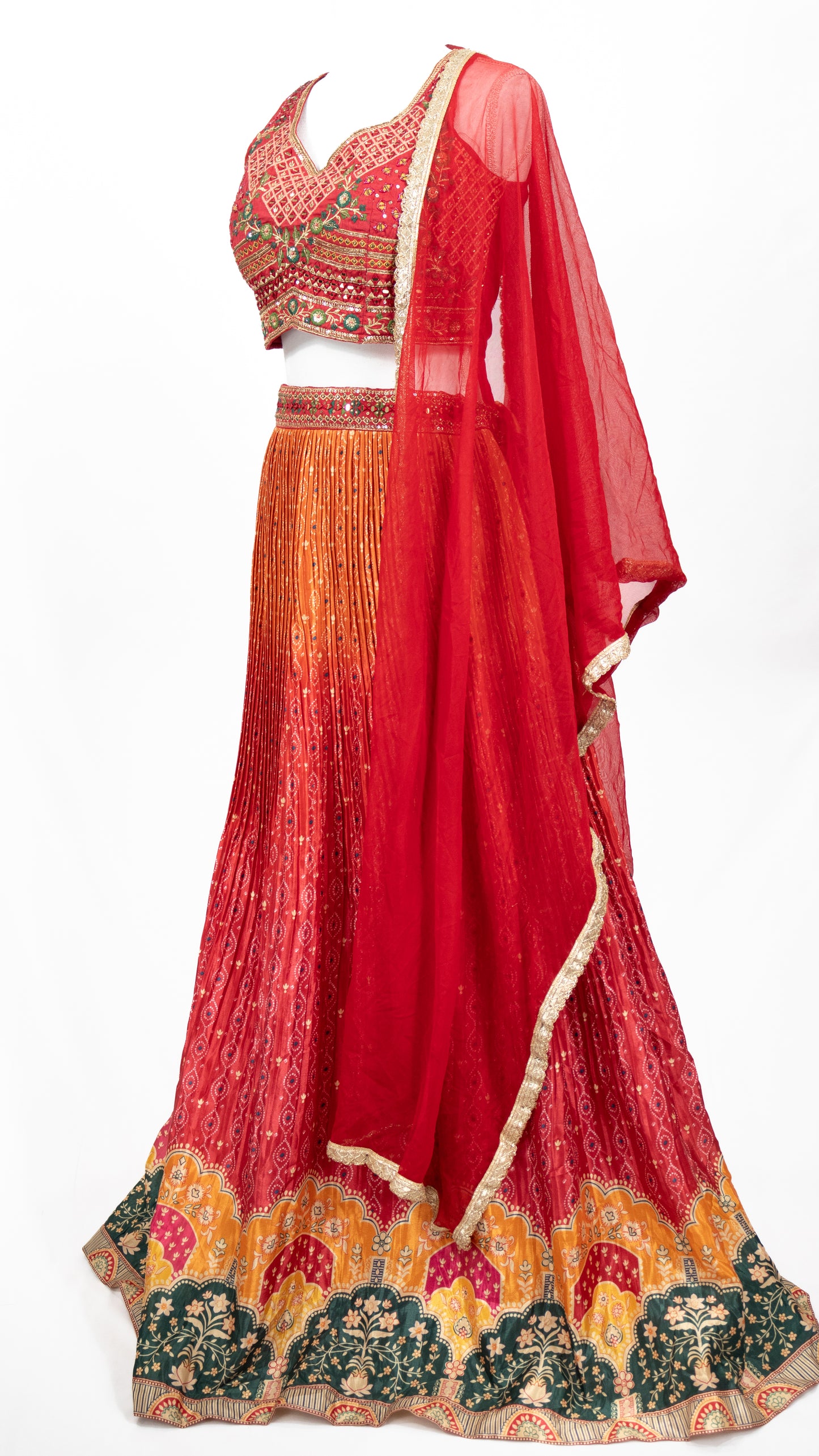 Red and Orange Ombre Lehenga Set