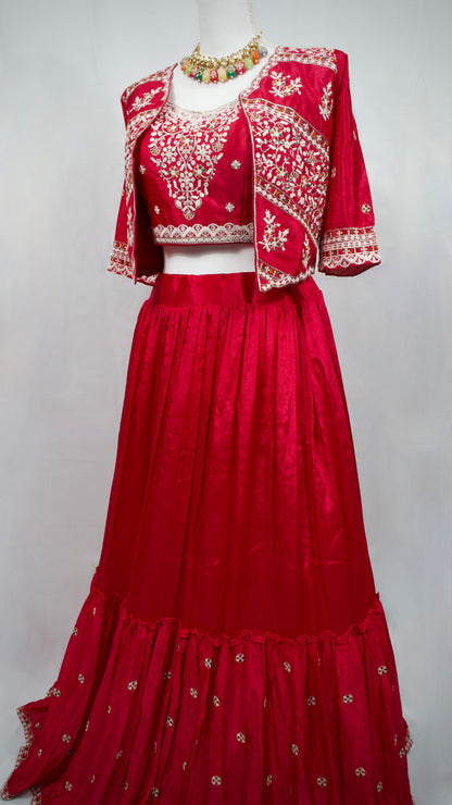 Red/Pink Lehenga Set with Jacket