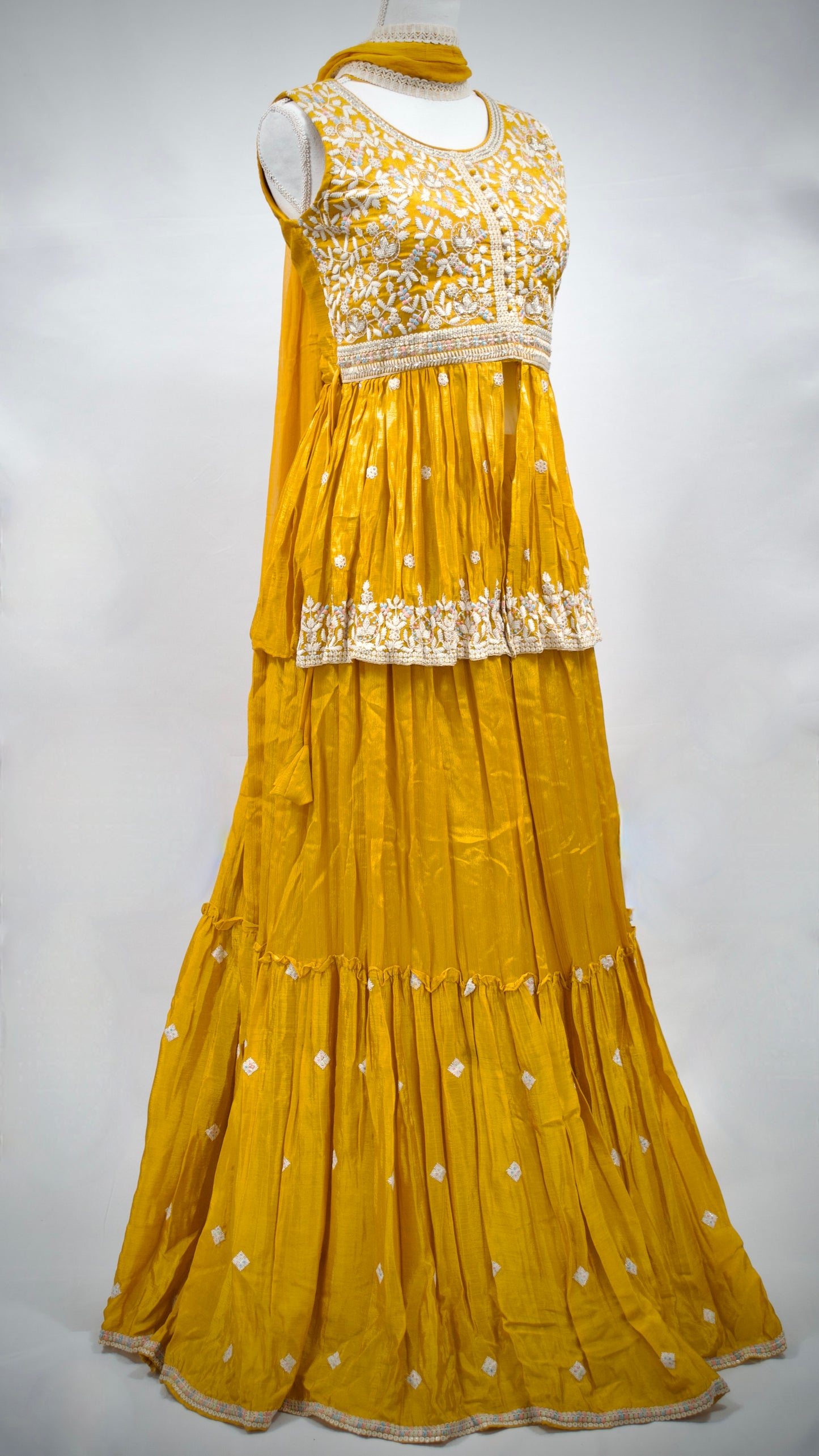 Yellow Peplum Top Indowestern Lehenga Set