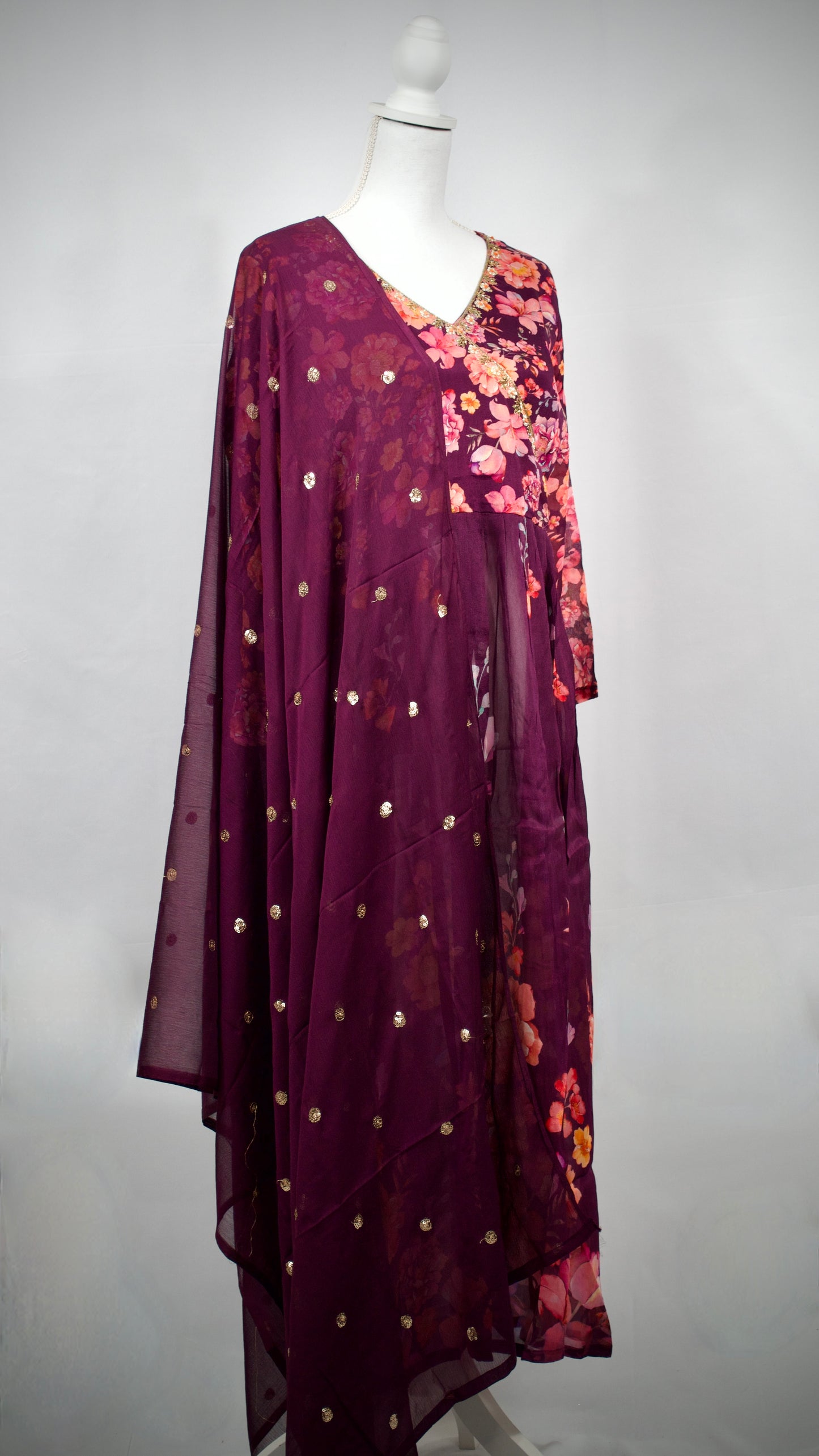 Dark Purple Chinon Rakha Style Kurta Set