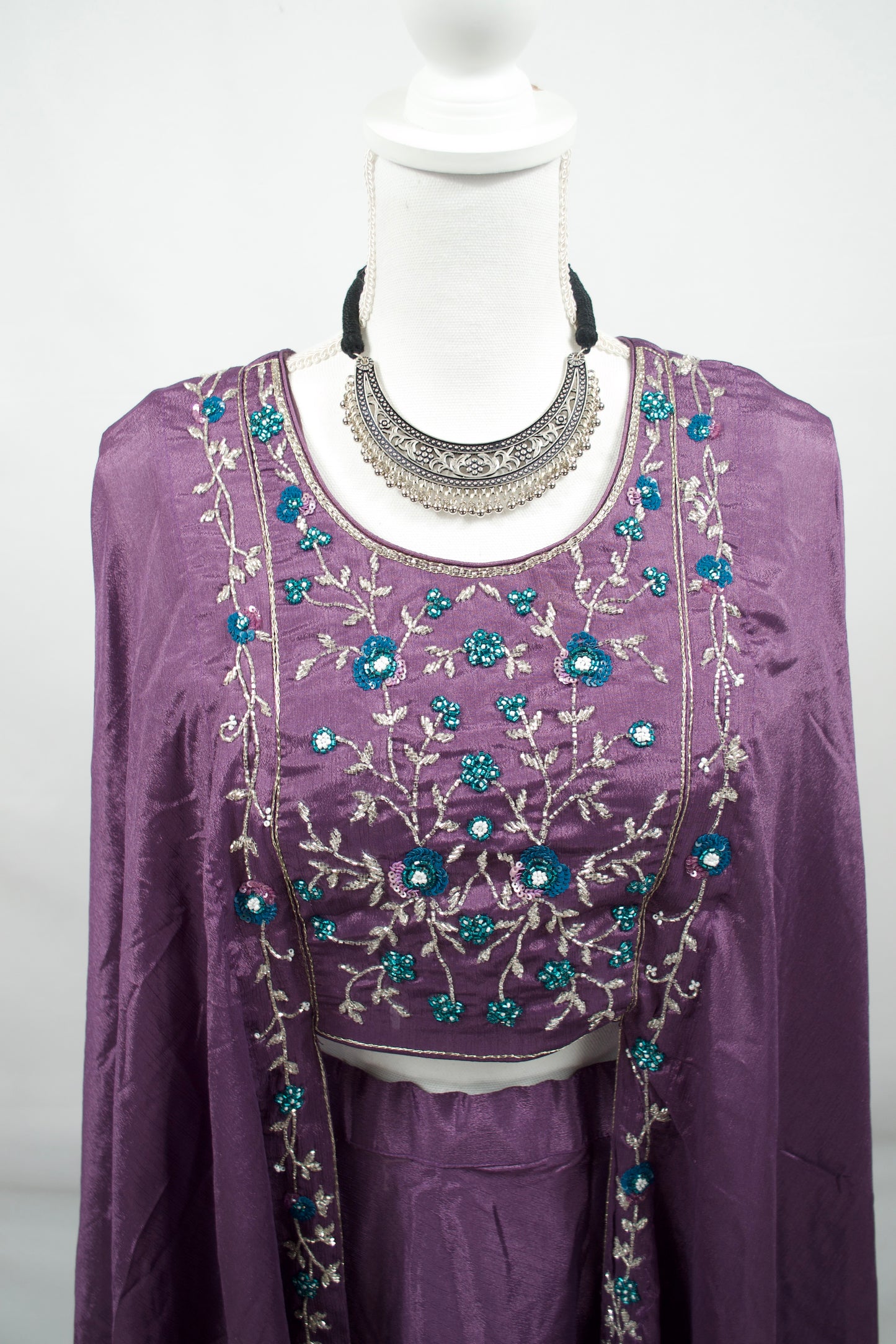 Deep Purple Indowestern Lehenga Set