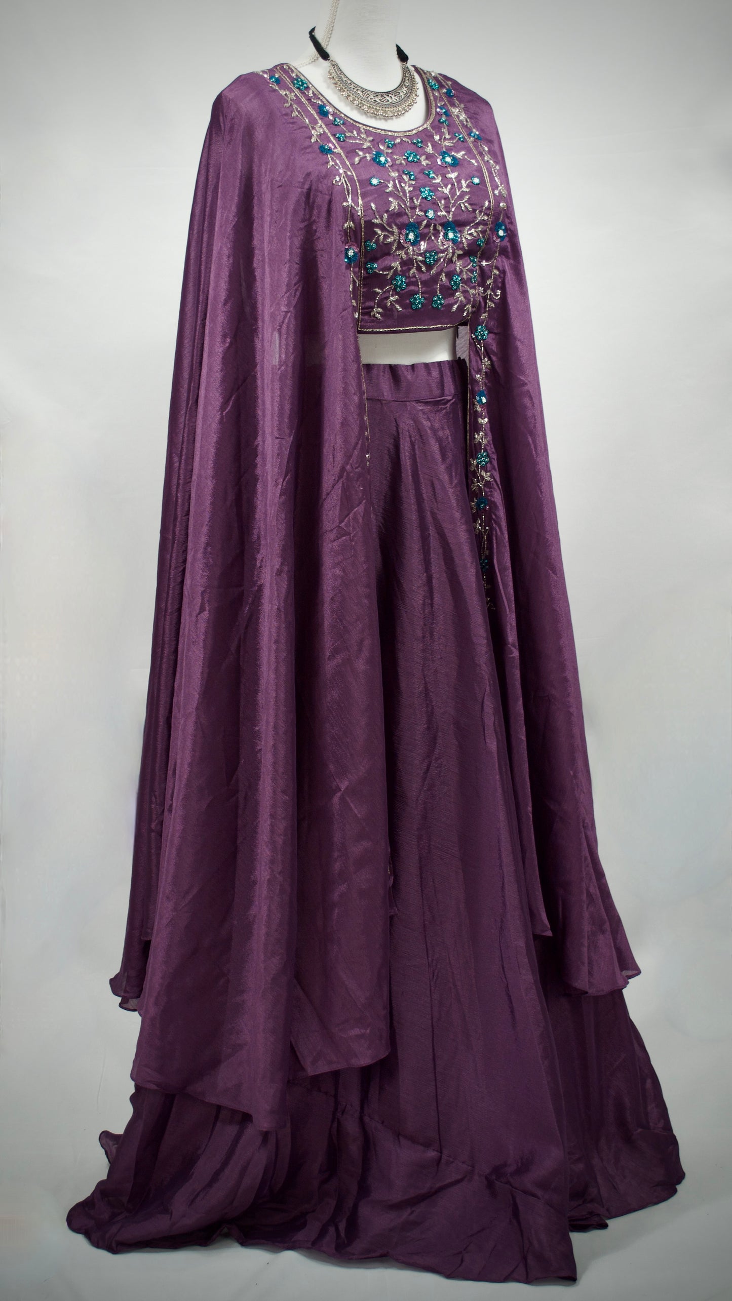 Deep Purple Indowestern Lehenga Set