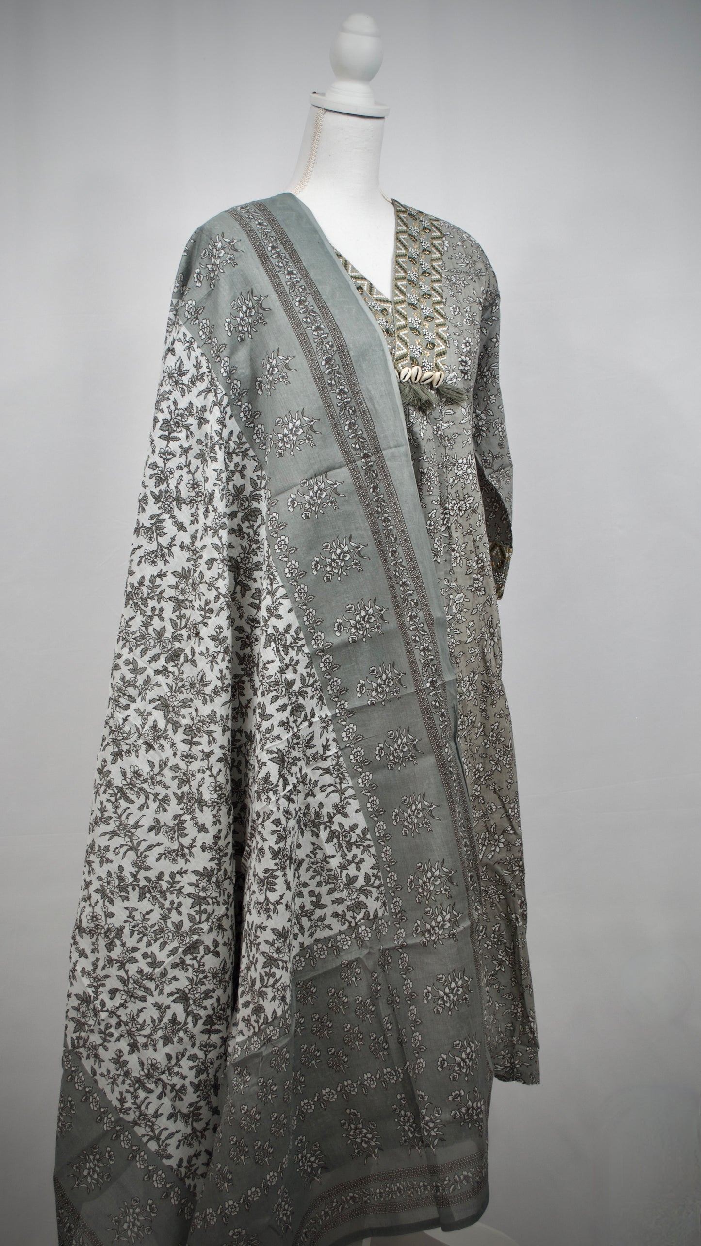 Gray Cotton Qwardy Kurta Set