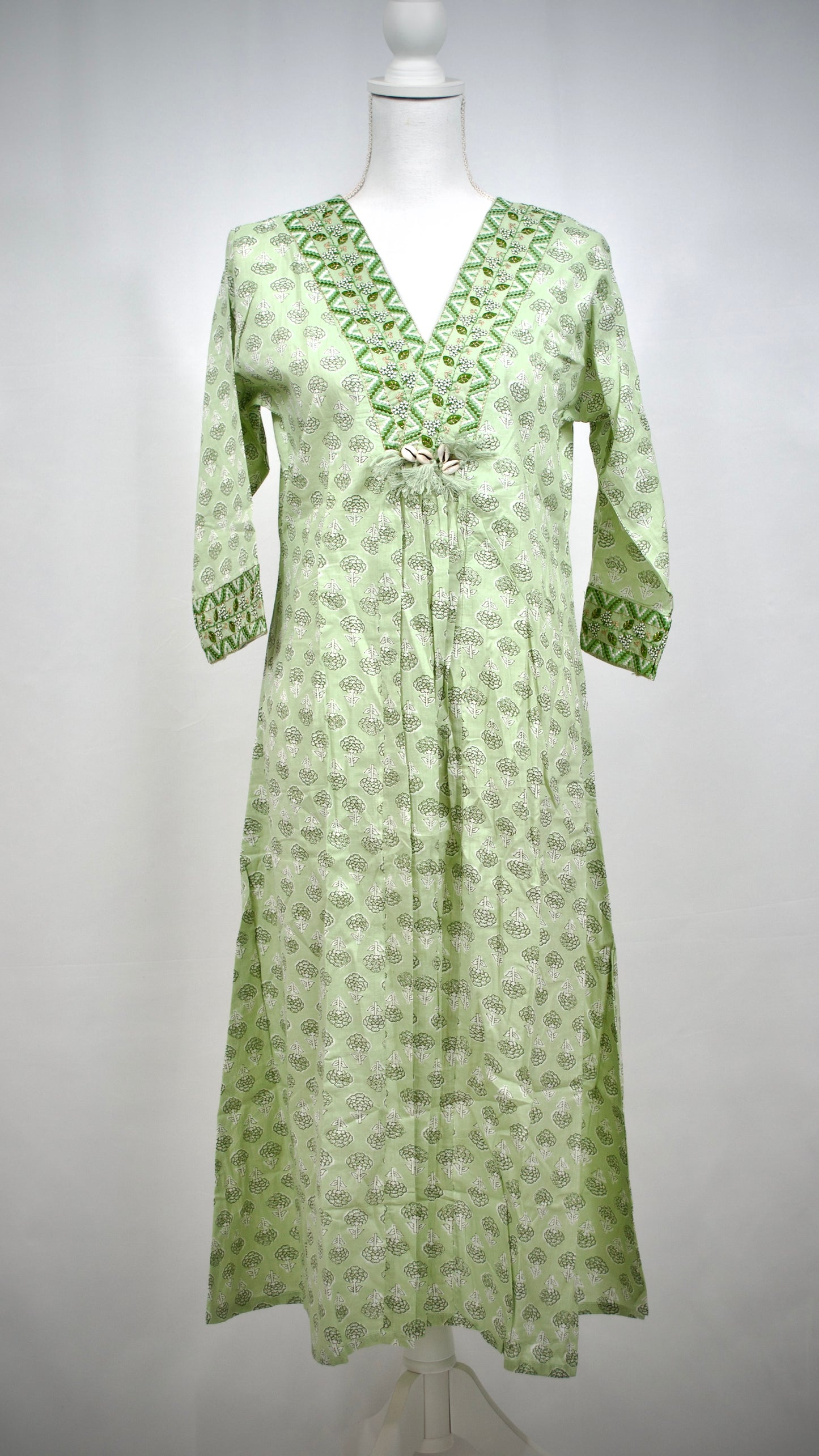 Light Green Cotton Qwardy Style Kurta Set