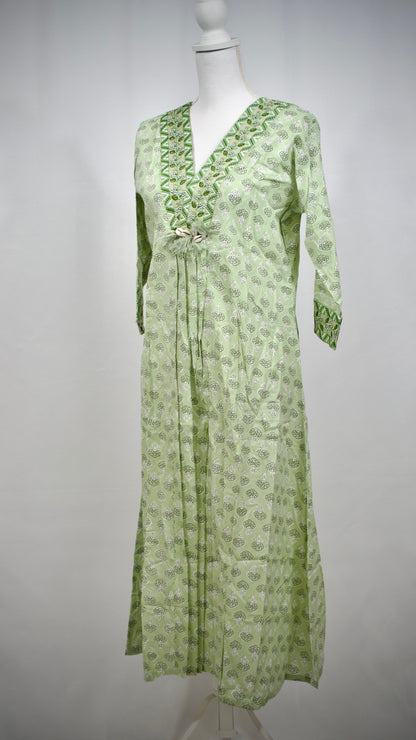 Light Green Cotton Qwardy Style Kurta Set