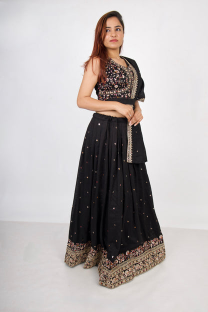 4 Piece Black Lehenga