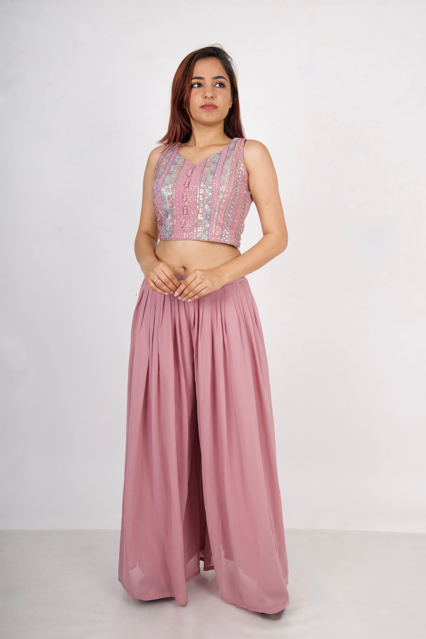 3 Piece Deep Rose Shrug Style Palazzo Set