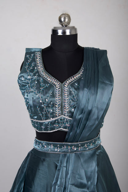 3 Piece Dark Cyan Sequin Handwork Lehenga