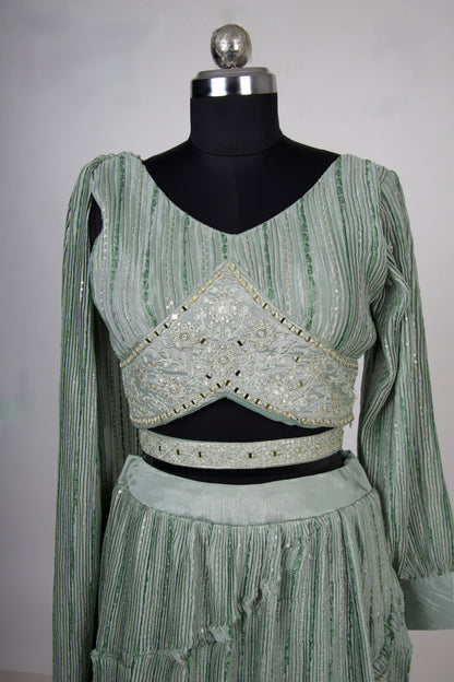 3 Piece Light Mint Green Indowestern Set