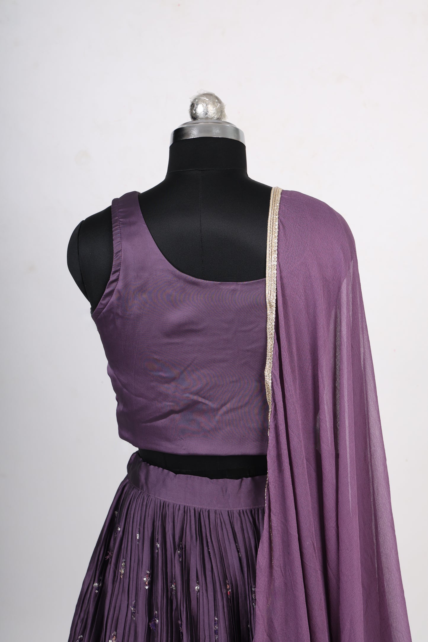 3 Piece Purple Chinon Lehenga