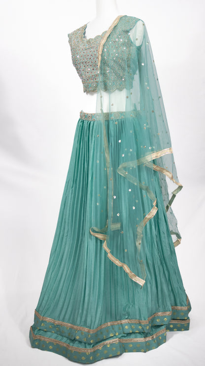 Sea Green Mirror Work Lehenga Set