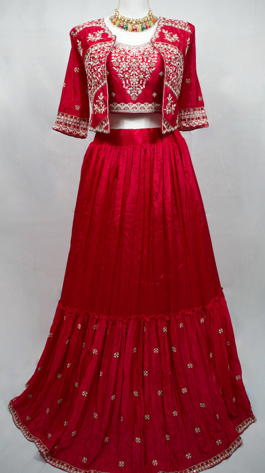 Red/Pink Lehenga Set with Jacket