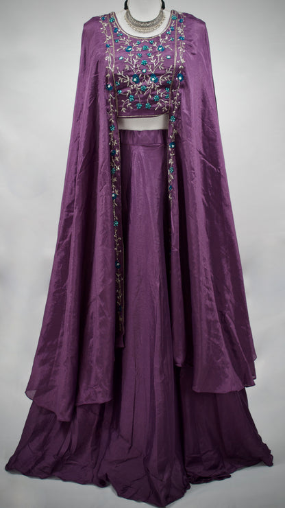 Deep Purple Indowestern Lehenga Set