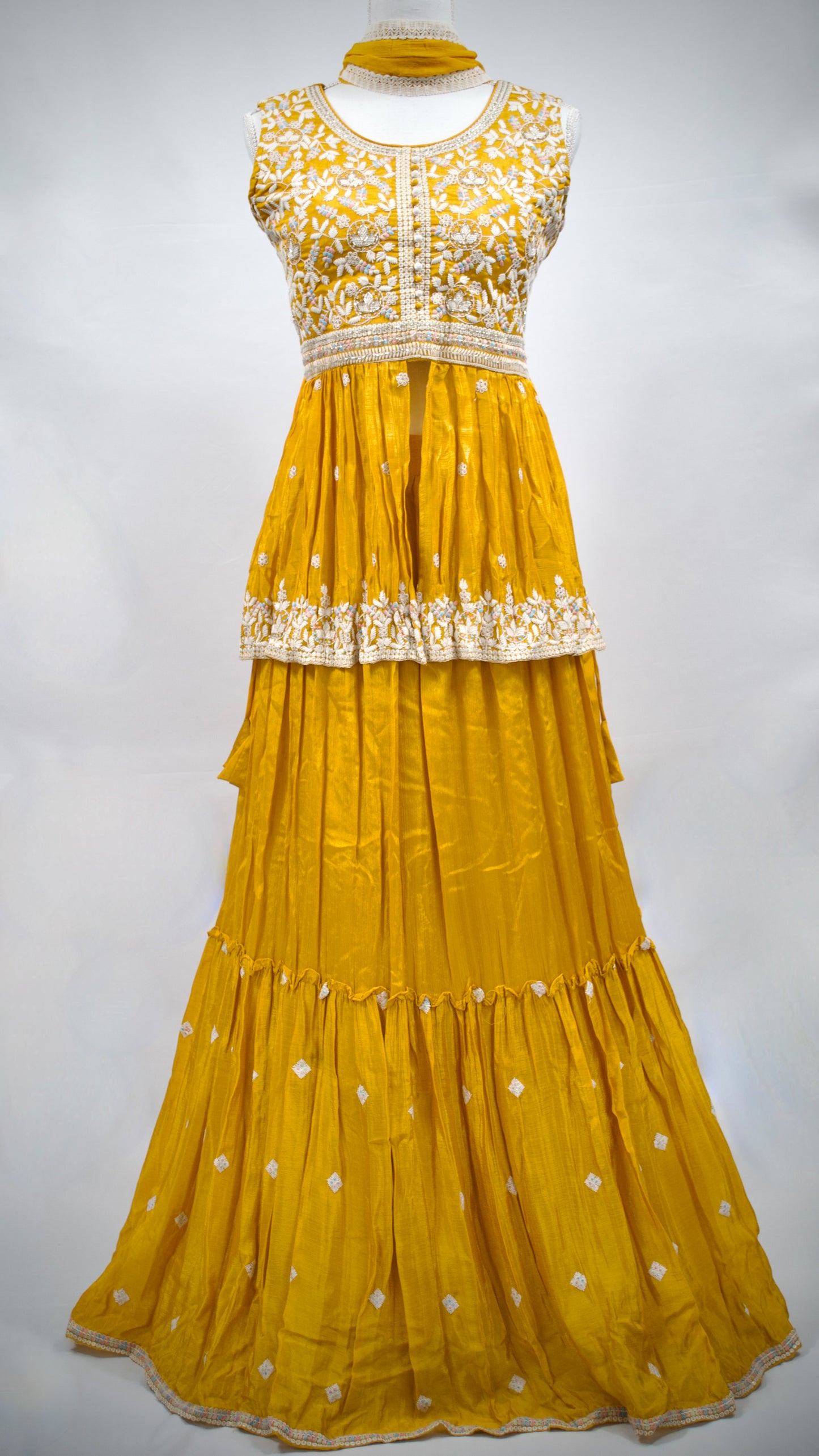 Yellow Peplum Top Indowestern Lehenga Set