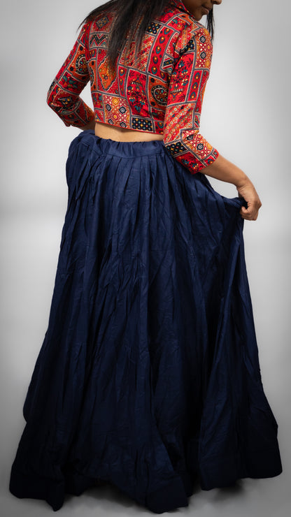 Red Blouse and Navy Blue Chaniya Set