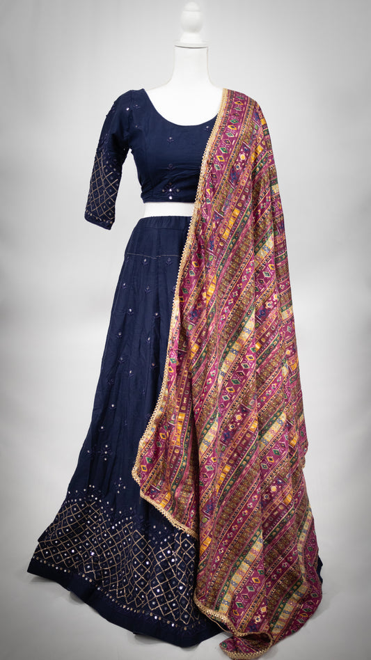 Navy Blue Mirror Work Chaniya Choli