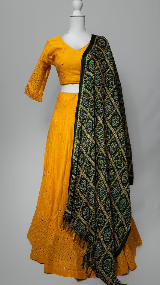 Yellow Mirror Work Chaniya Choli