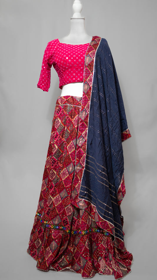 Pink and Navy Blue Chaniya Choli