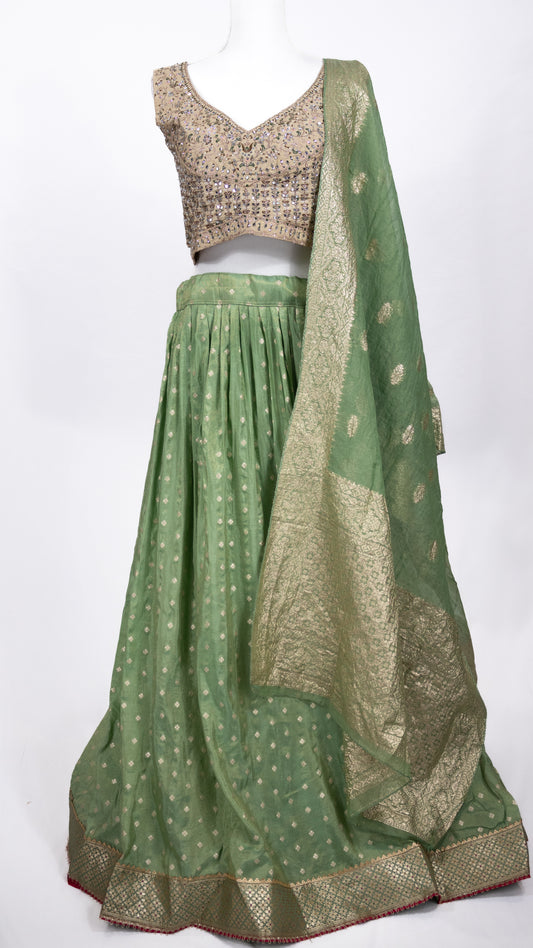 Green Embroidered Lehenga Set