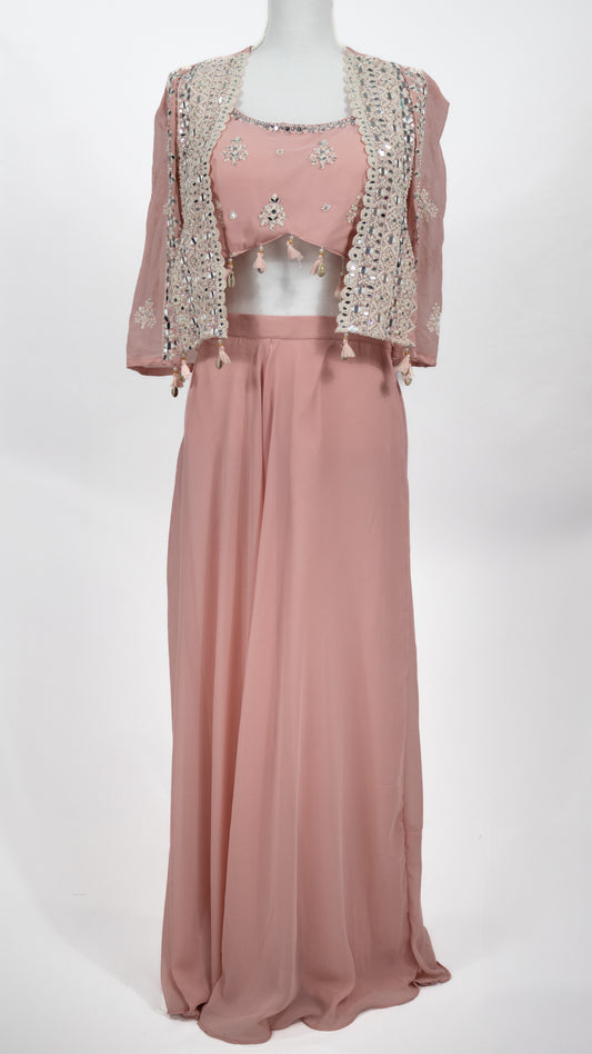 Blush Pink Palazzo Set with Mirror Work Jacket