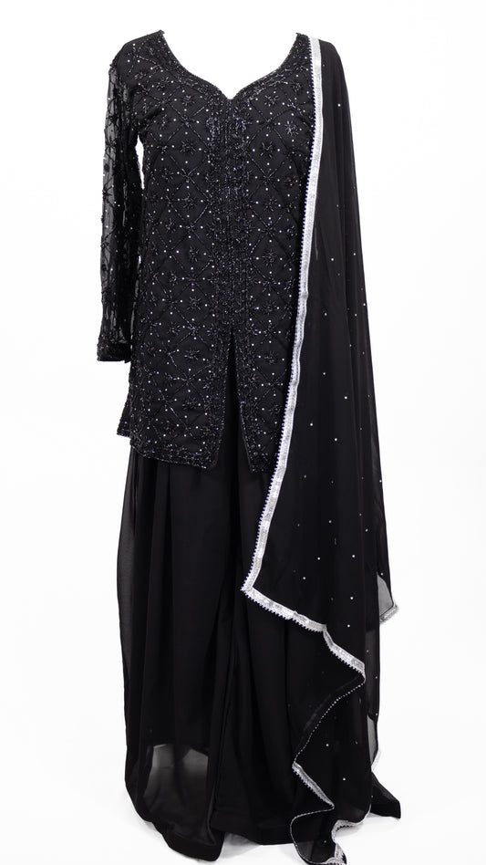 Black Embellished Sharara Set