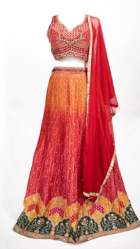 Red and Orange Ombre Lehenga Set