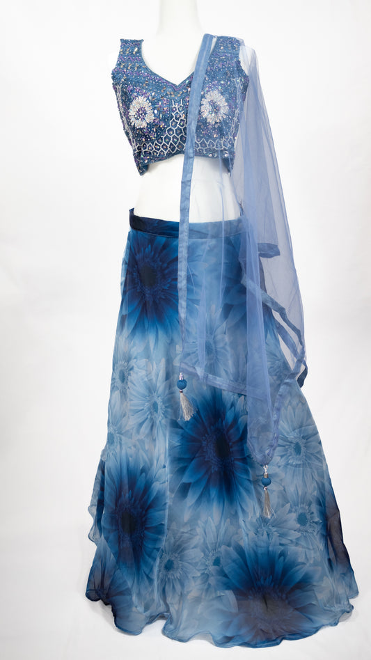 Blue Floral Lehenga
