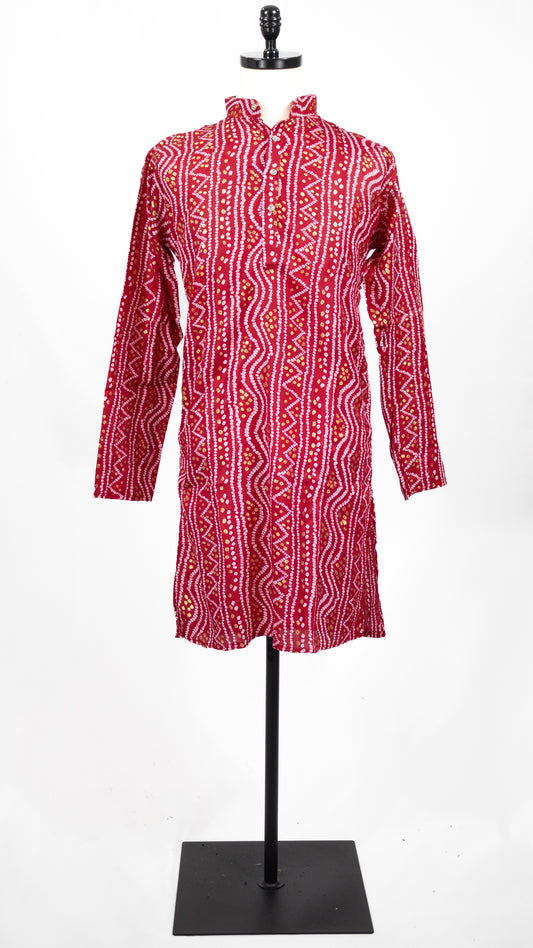 Red Bandhani Kurta Set